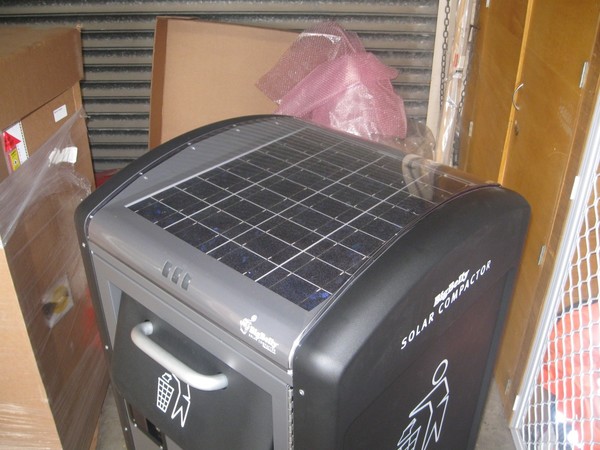 The solar panel that powers the compaction unit.